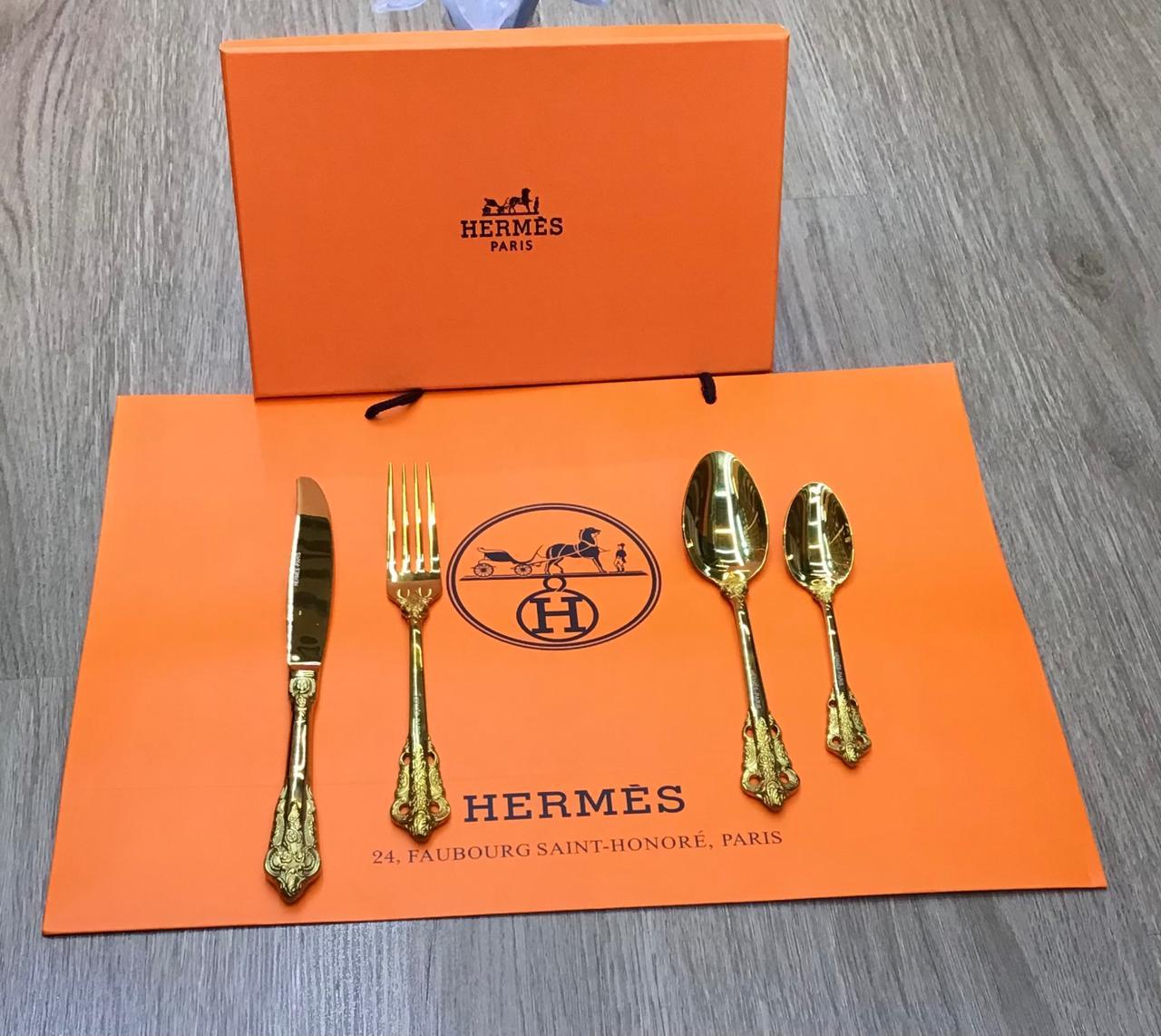 Hermes cutlery set for one person, Gold or Silver,  and black color